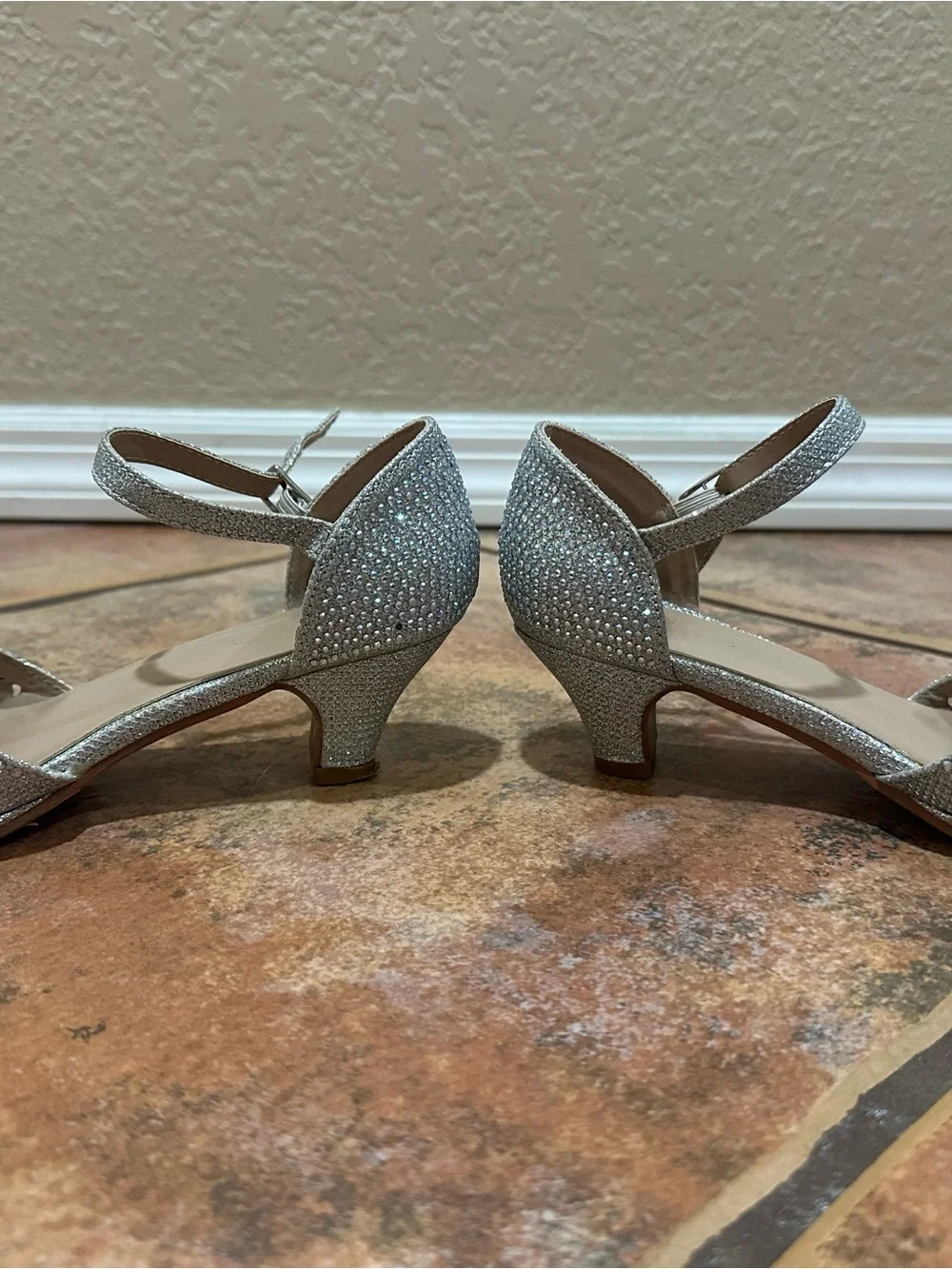 Girls Silver Glitter Dress Heels | Size 13